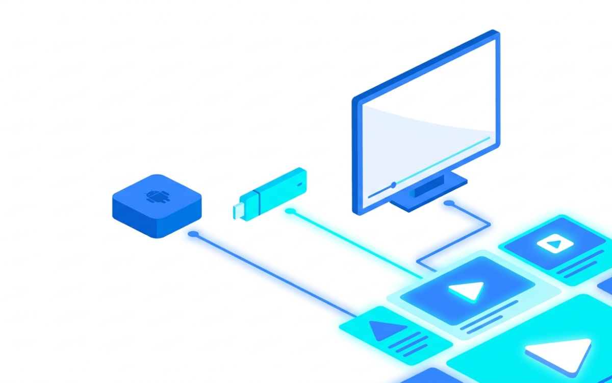 Lineup of IPTV streaming devices: Android box, streaming stick and smart TV