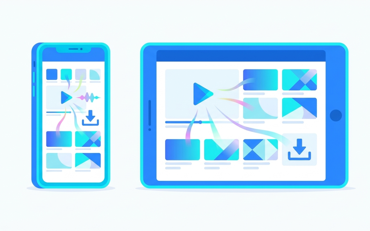 Phone and tablet installing an IPTV player app to stream content