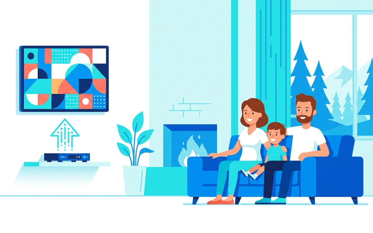 Canadian family watching a smart TV after switching to IPTV streaming