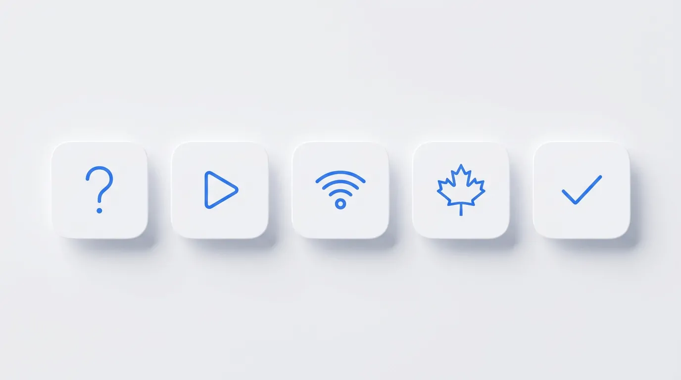 Icons for streaming, wifi, Canada and answered questions about IPTV in Canada