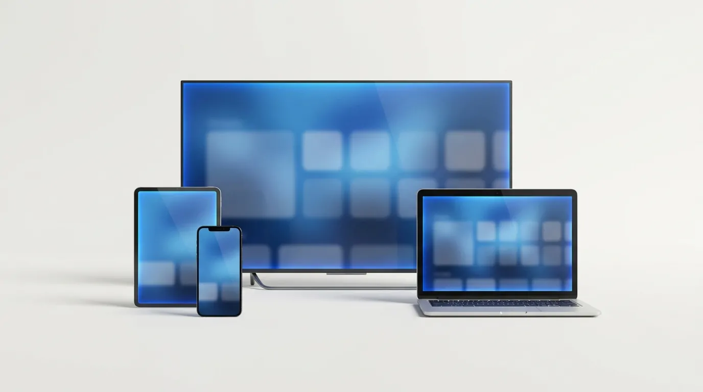 TV, laptop, tablet and phone all running the same IPTV service during a free trial